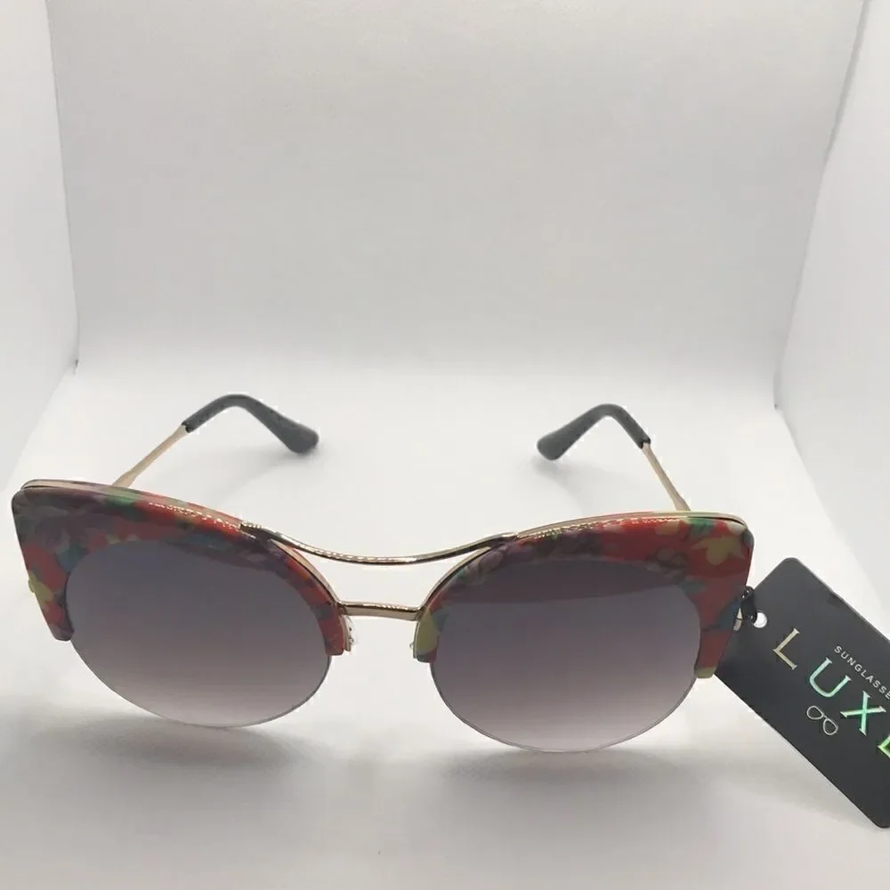 Luxe Retro Cat Eye Floral Pattern Sunglasses